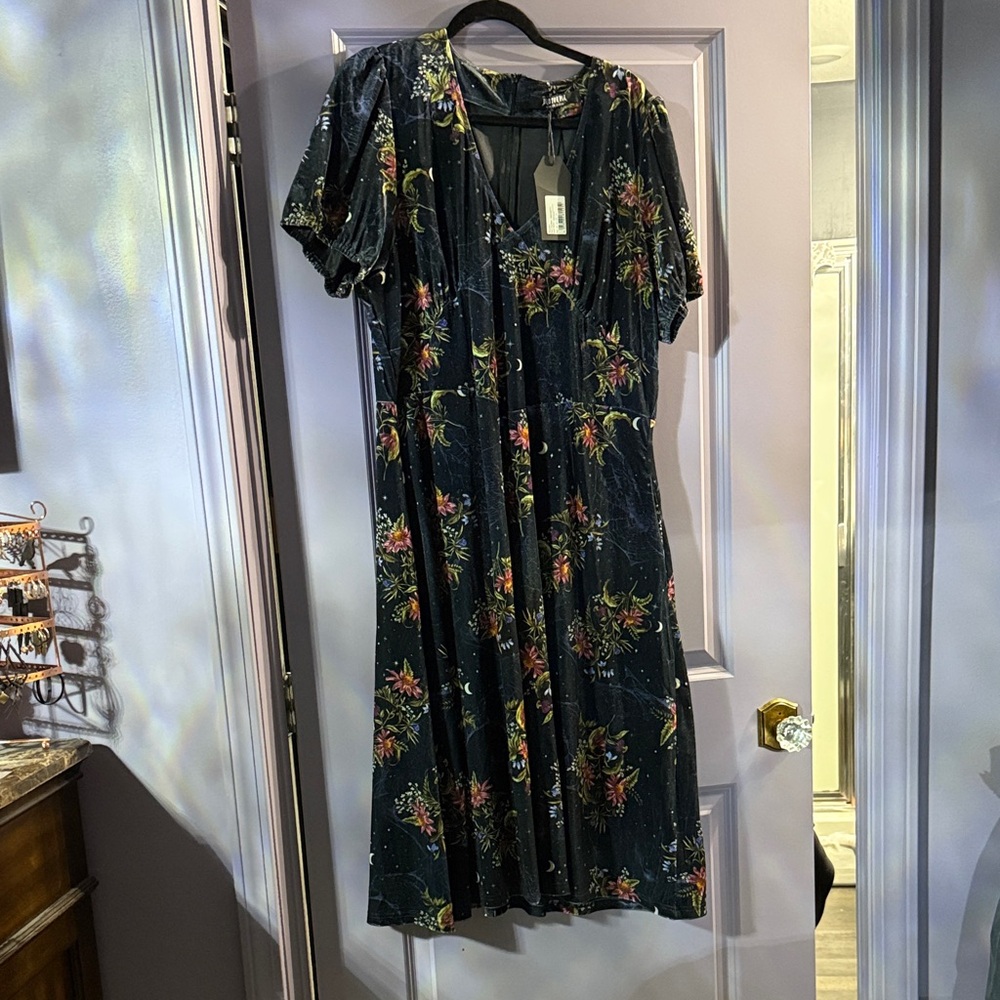 Cleome Floral Spiderweb Velour Corset Midi Dress